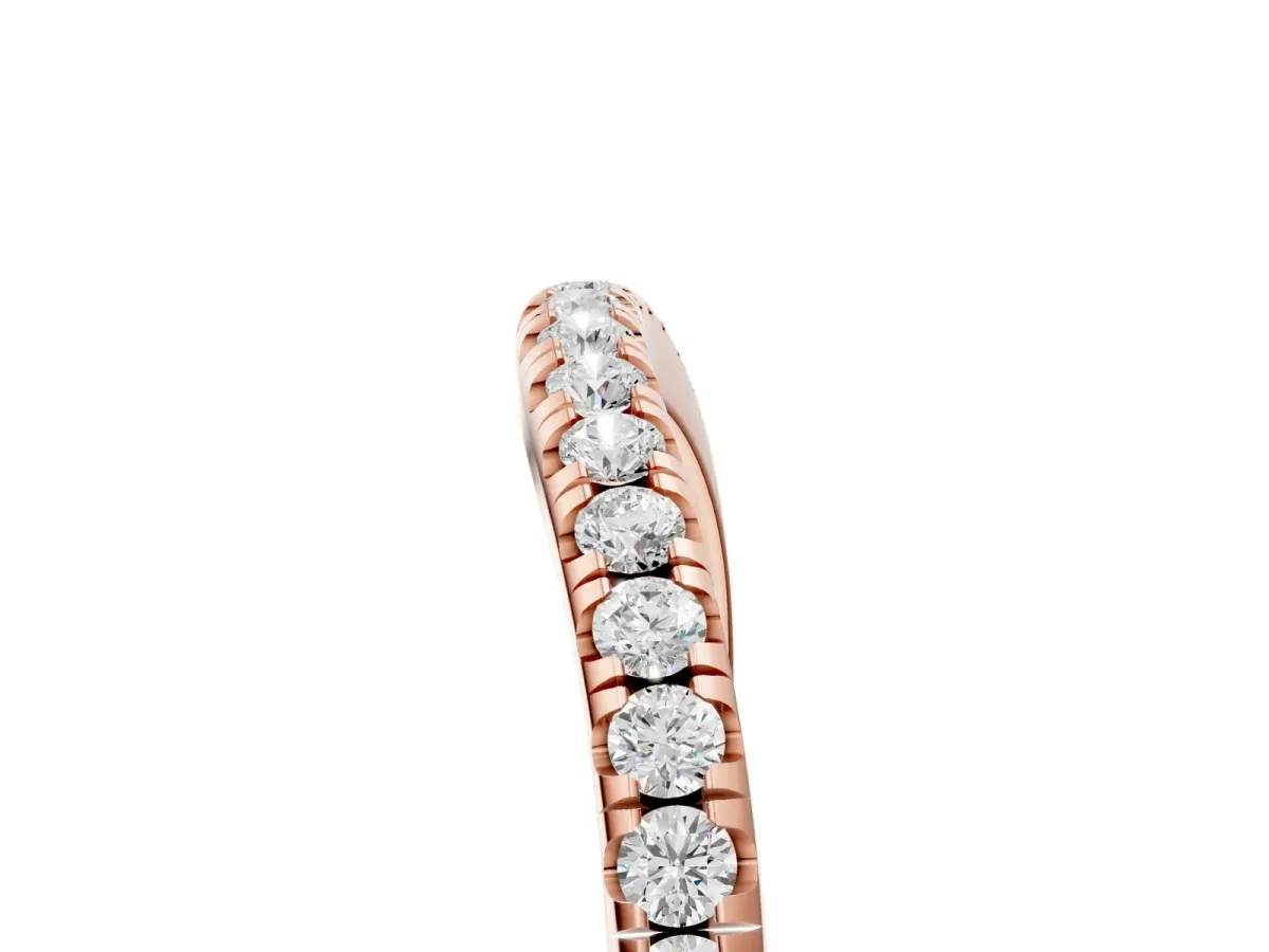 Round Diamond Pavé Set Curved White Gold Band Rose gold