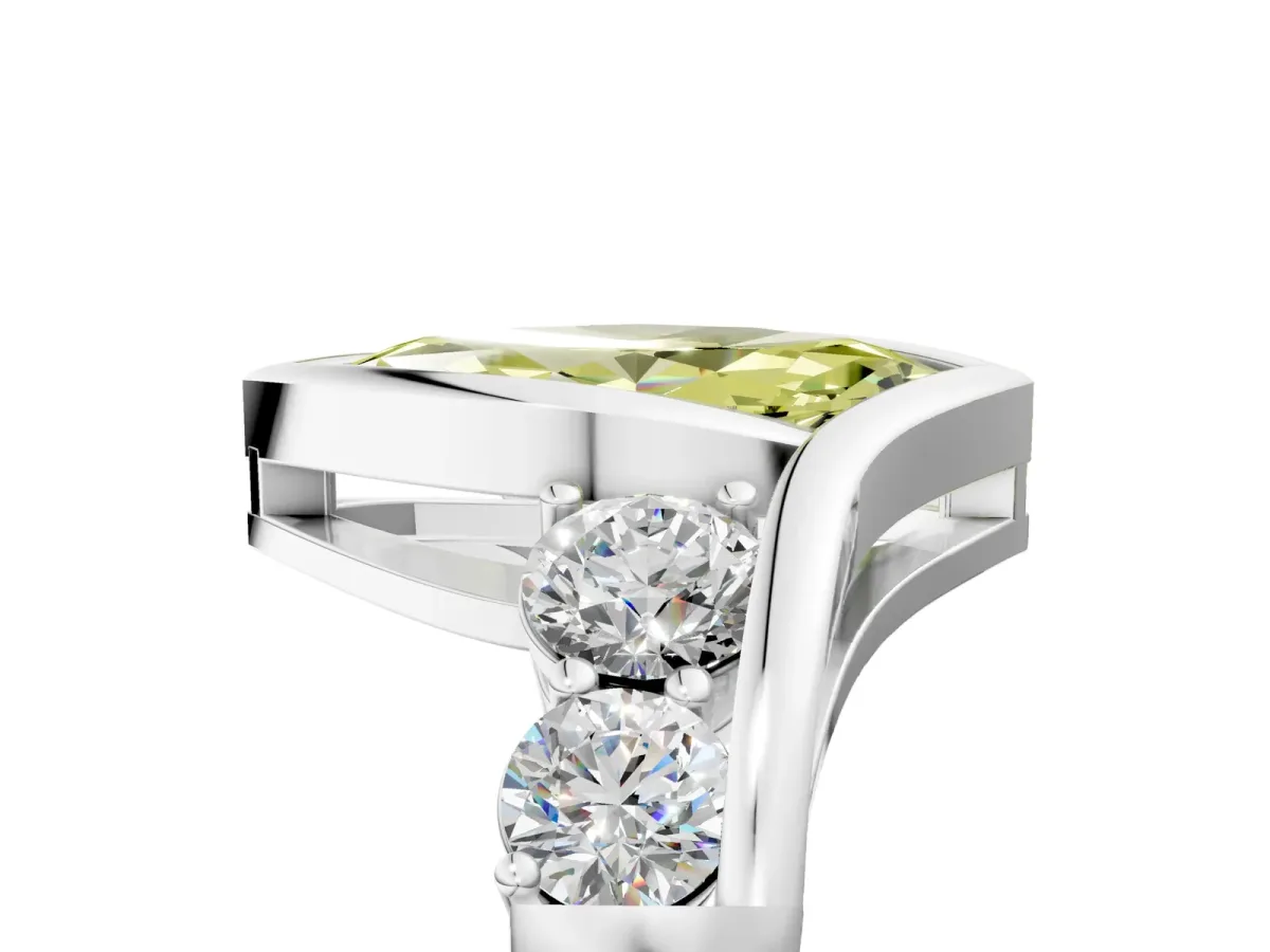 Fancy Yellow Bezel Set Marquise Cut Diamond Bypass Ring with Round Accents Silver