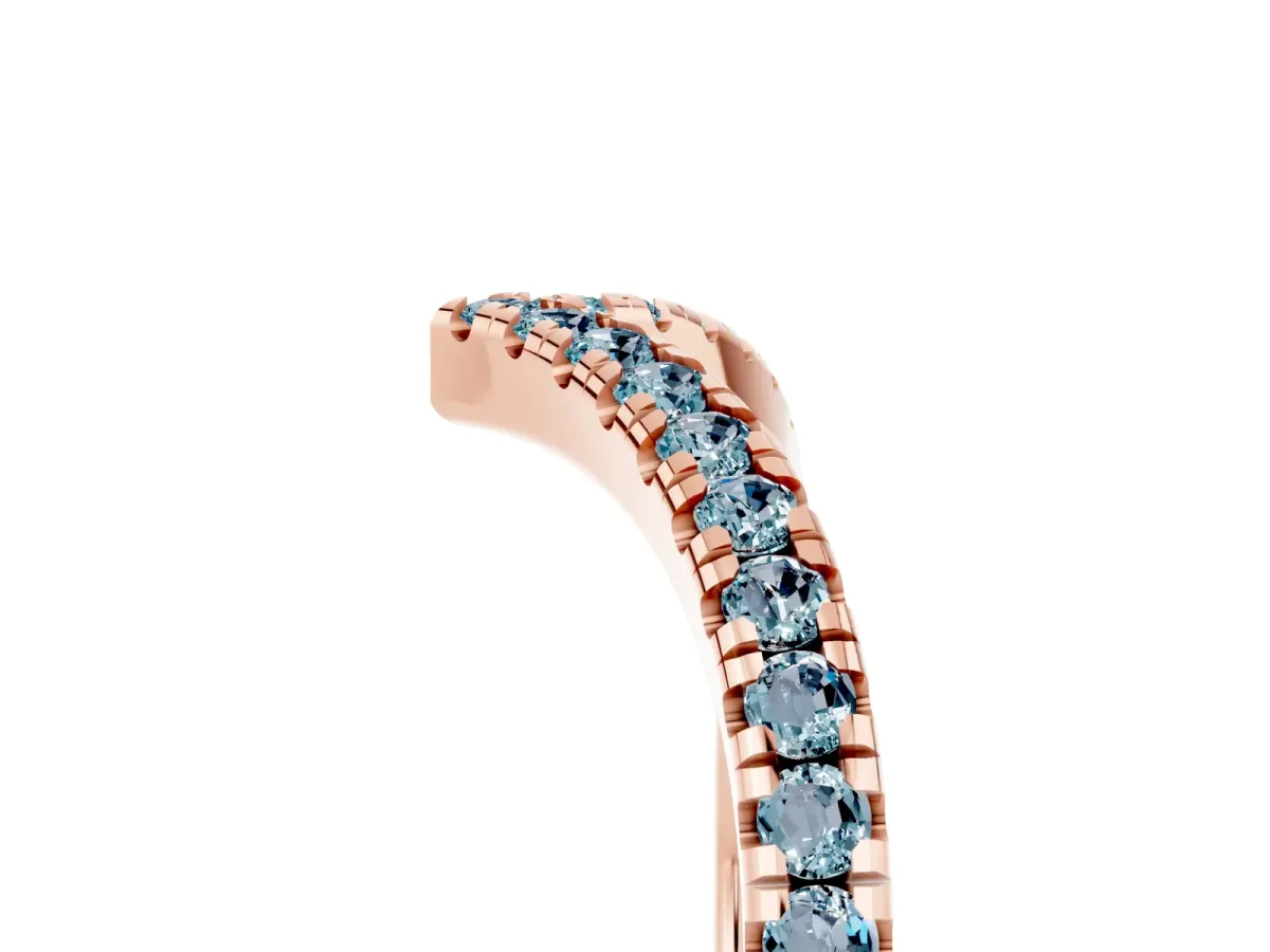 Pavé Round Aquamarine V-Shaped Chevron Band with Shared Prong Setting Rose gold