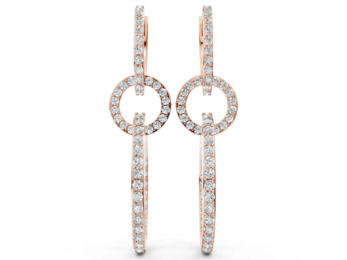 Round Cut Diamond Twisted Link Drop Earrings Rose gold