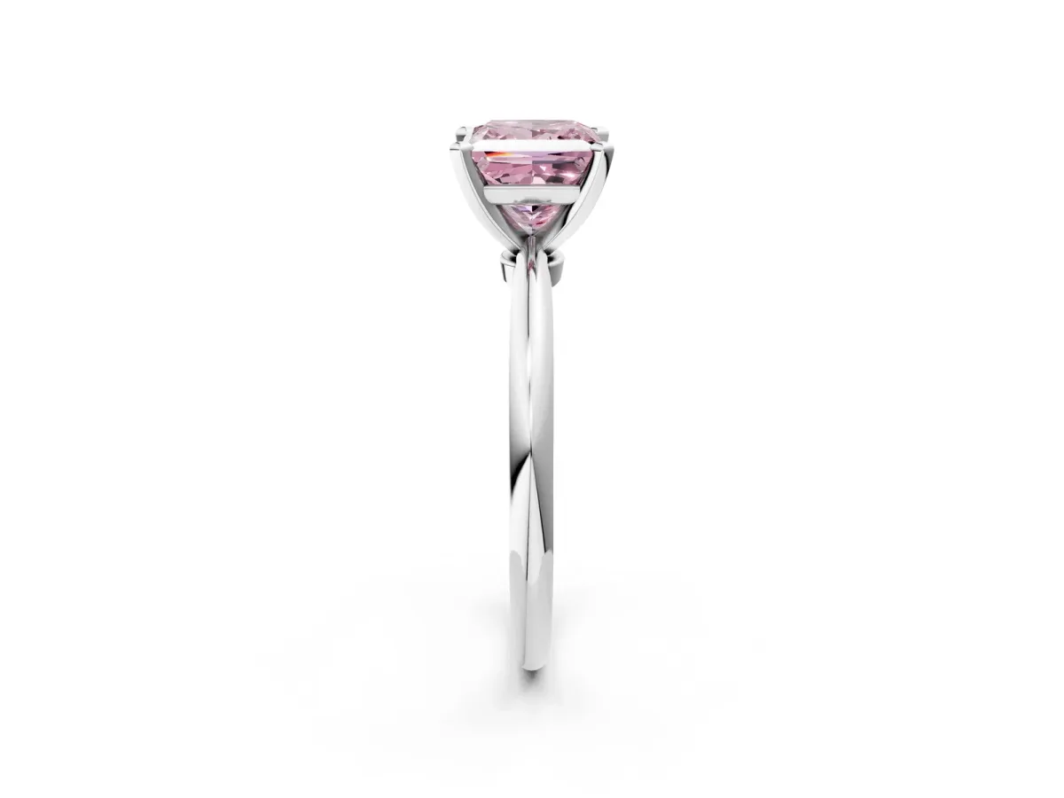 Fancy Pink Princess Cut Diamond Solitaire Ring with Six-Prong Setting and Classic Band Silver