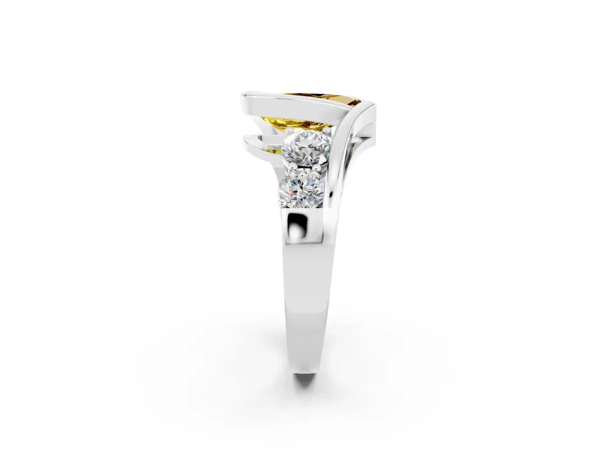 Bezel Set Pear Cut Yellow Sapphire Bypass Ring with Round Accents Silver