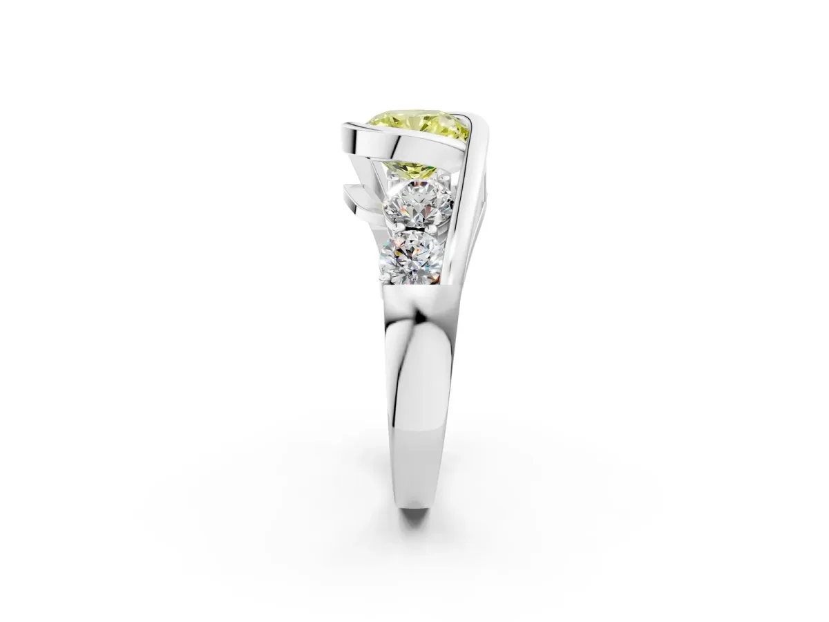 Fancy Yellow Bezel Set Cushion Cut Diamond Bypass Ring with Round Accents Silver