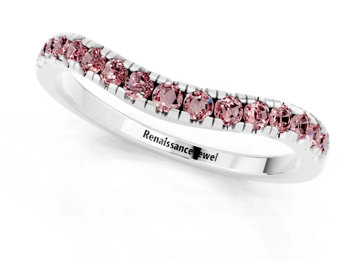 Morganite Pavé Curved Wedding Band Silver