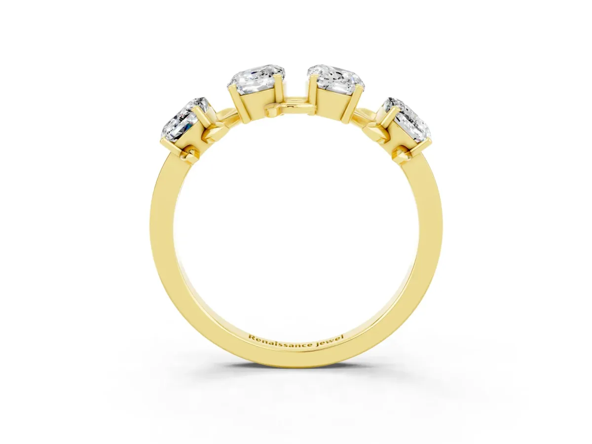 Emerald Cut Moissanite Prong-Set Half Eternity Band Yellow gold