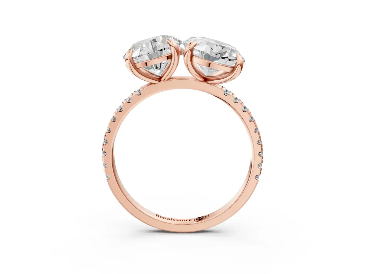 Round and Oval Toi Moi Ring with Prong Setting and Micro Pave Band Rose gold