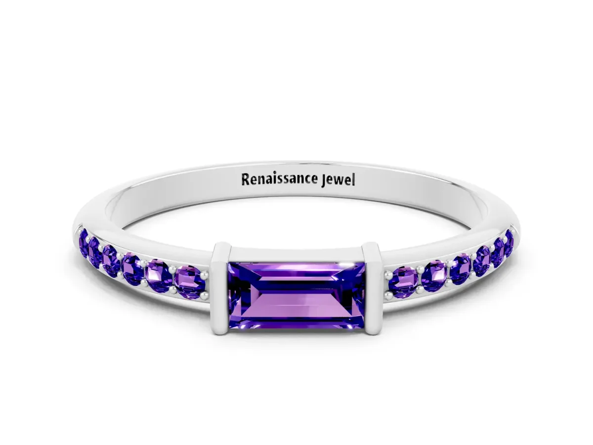 Baguette Tanzanite Pavé Band with Bar Setting Platinum
