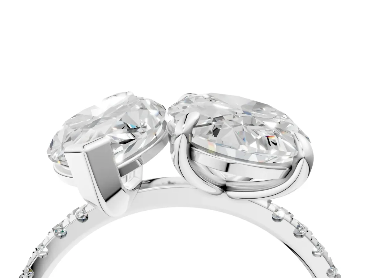 Oval and Marquise Toi Moi Ring with Prong Setting and Pave Band Silver