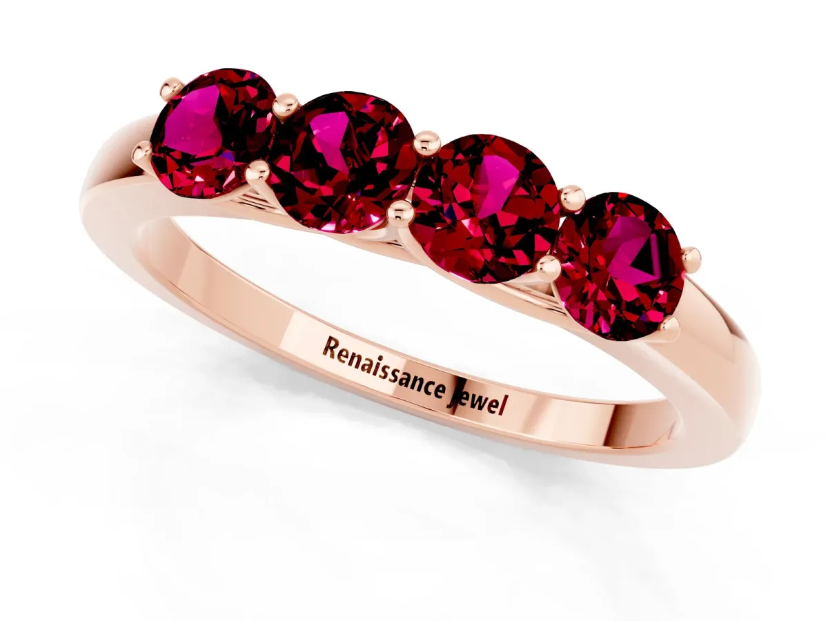 Four-Stone Round Garnet Prong-Set Band Rose gold