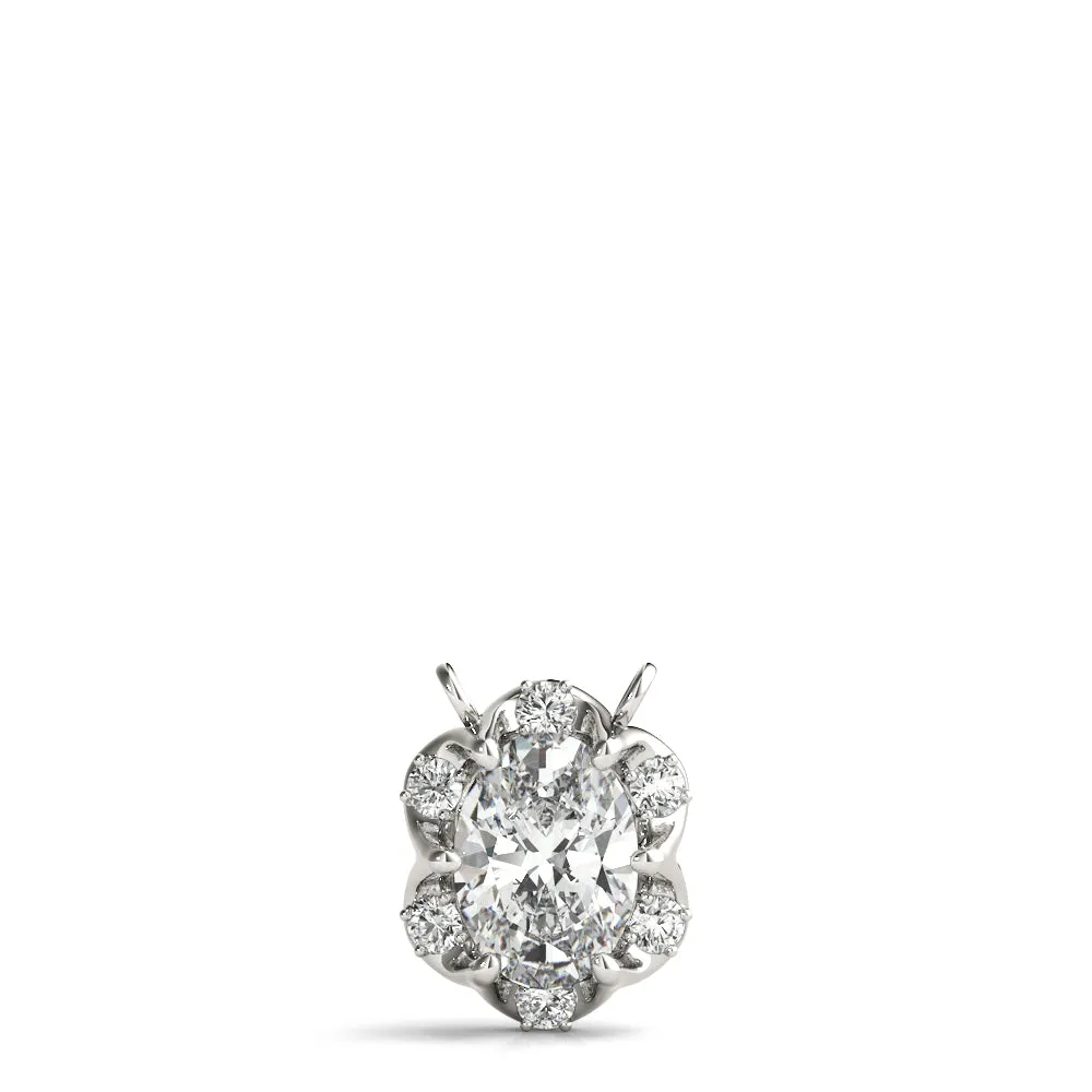 Oval Diamond Halo Pendant with Prong Setting Silver