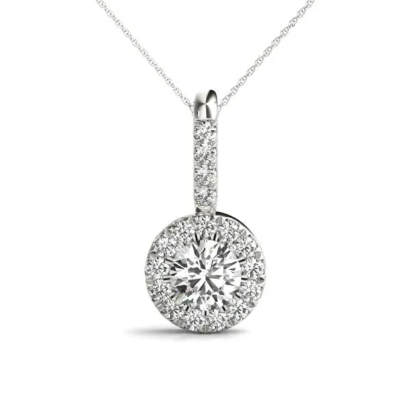 Halo Round Diamond Prong Pendant Silver