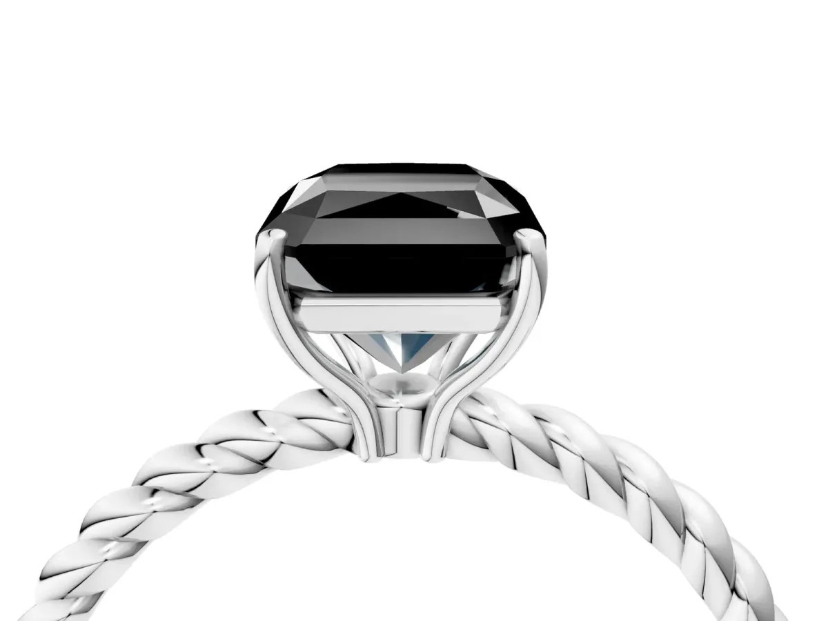 Fancy Black Radiant Cut Solitaire Twisted Band 4-Prong Ring Platinum