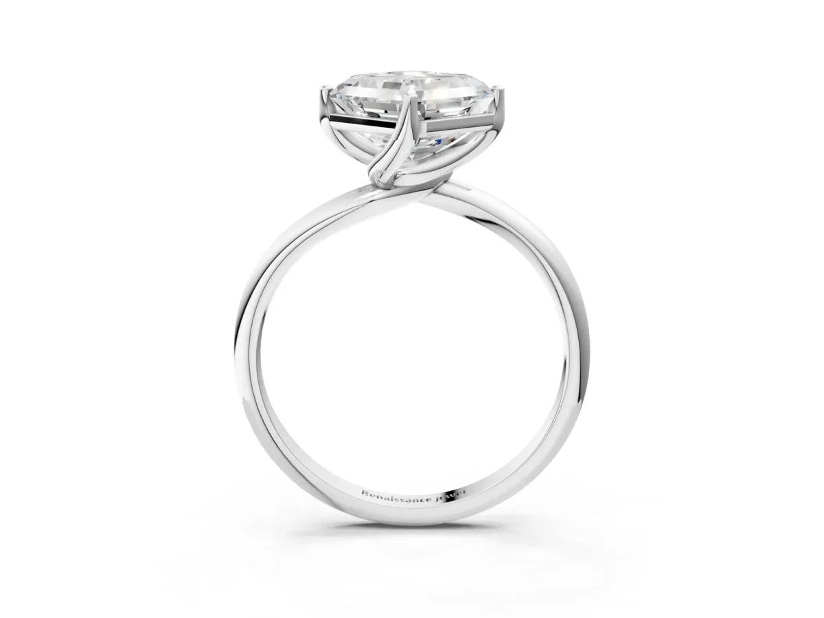 Asscher Cut Diamond Solitaire Engagement Ring with Four-Prong Setting and Classic Band Platinum