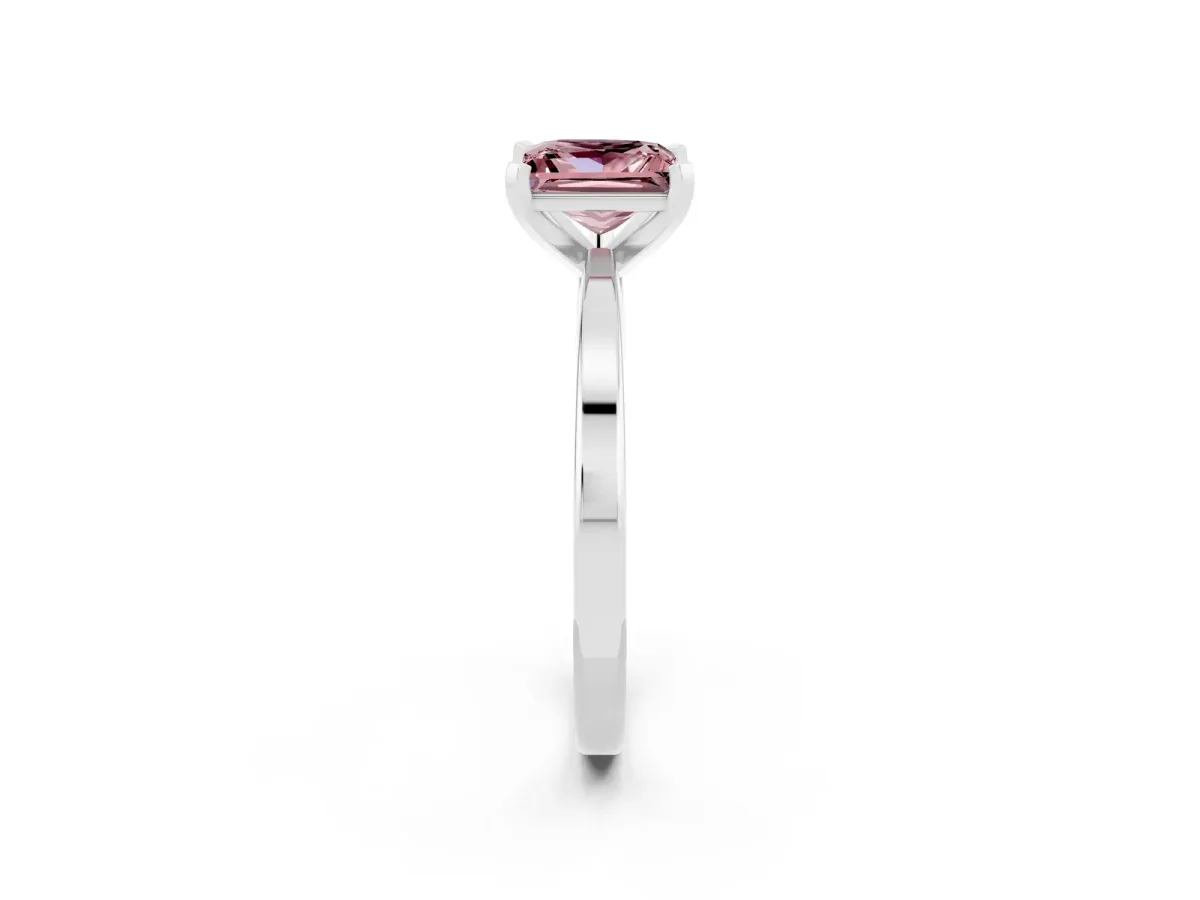 Princess Cut Morganite Solitaire Engagement Ring with Classic Band and Four-Prong Setting Silver