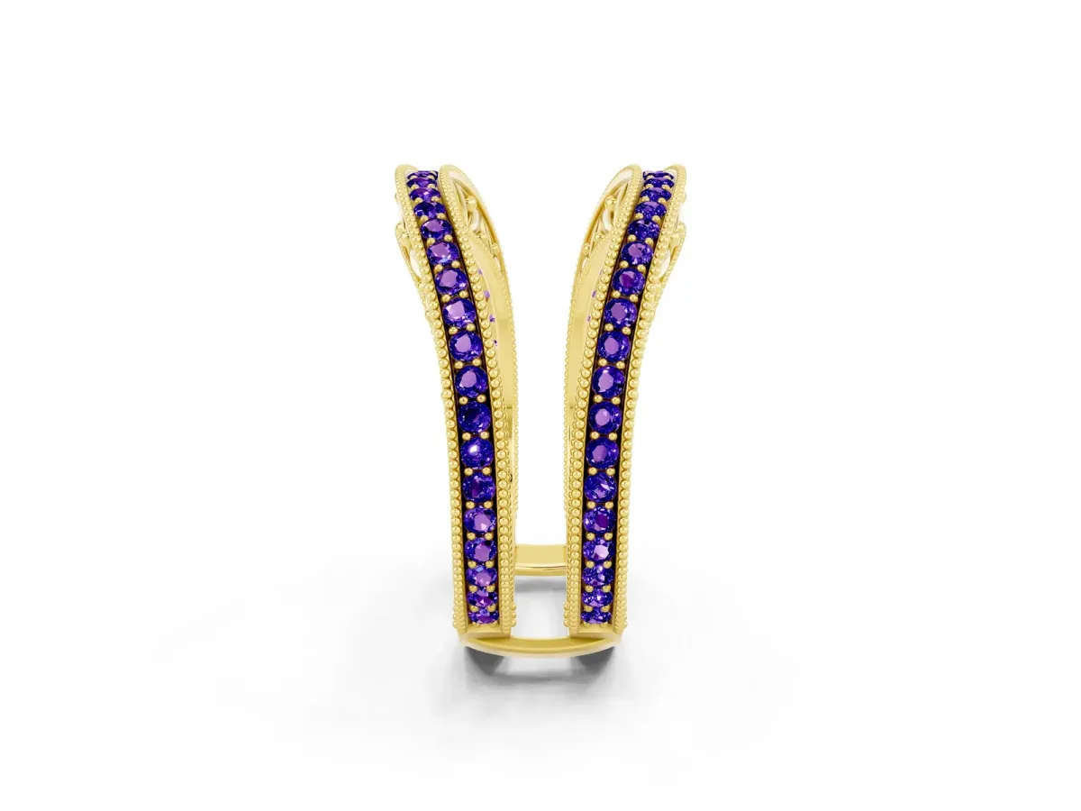 Round Tanzanite Milgrain Eternity Band with Channel Setting Yellow gold