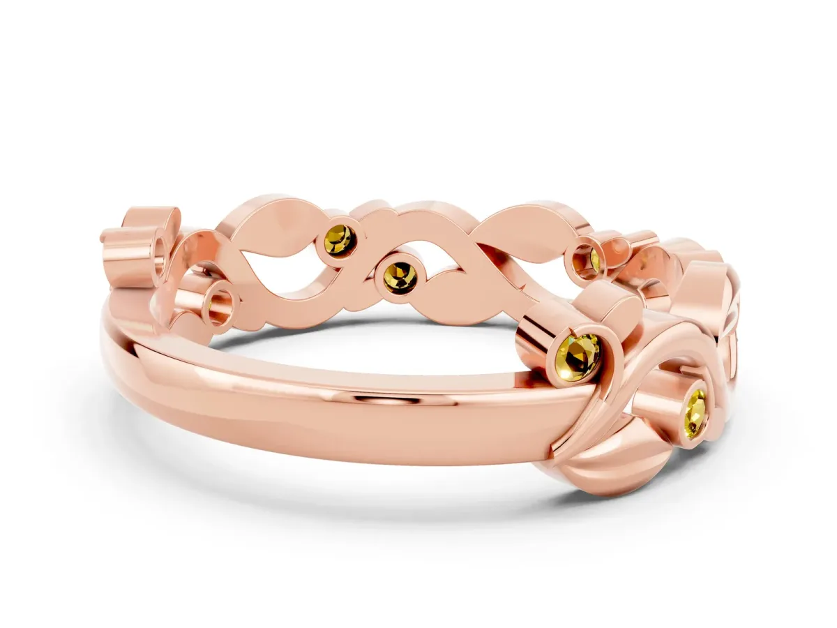 Round Yellow Sapphire Leaf Eternity Band with Bezel Setting Rose gold