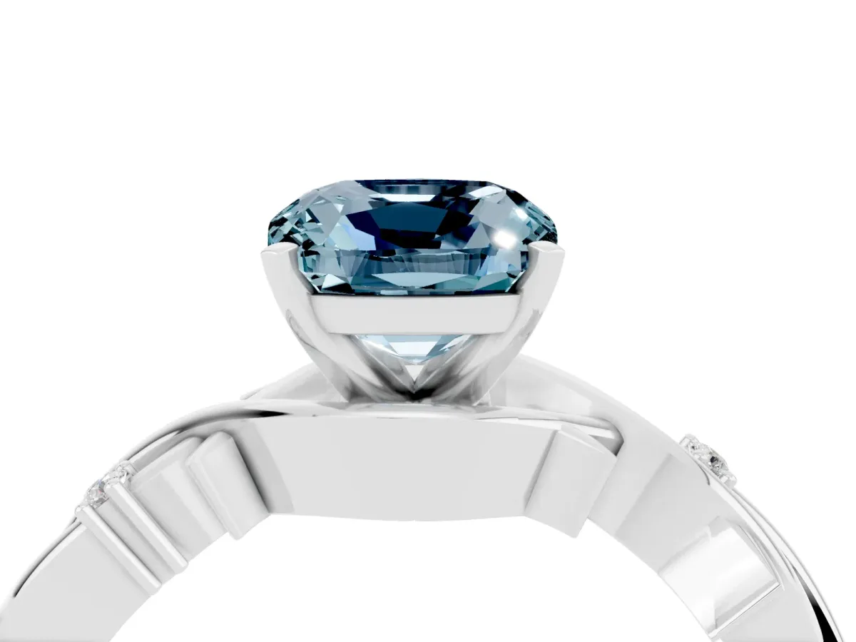 Cushion Cut Aquamarine Solitaire Ring with Twisted Band and Prong Setting Silver