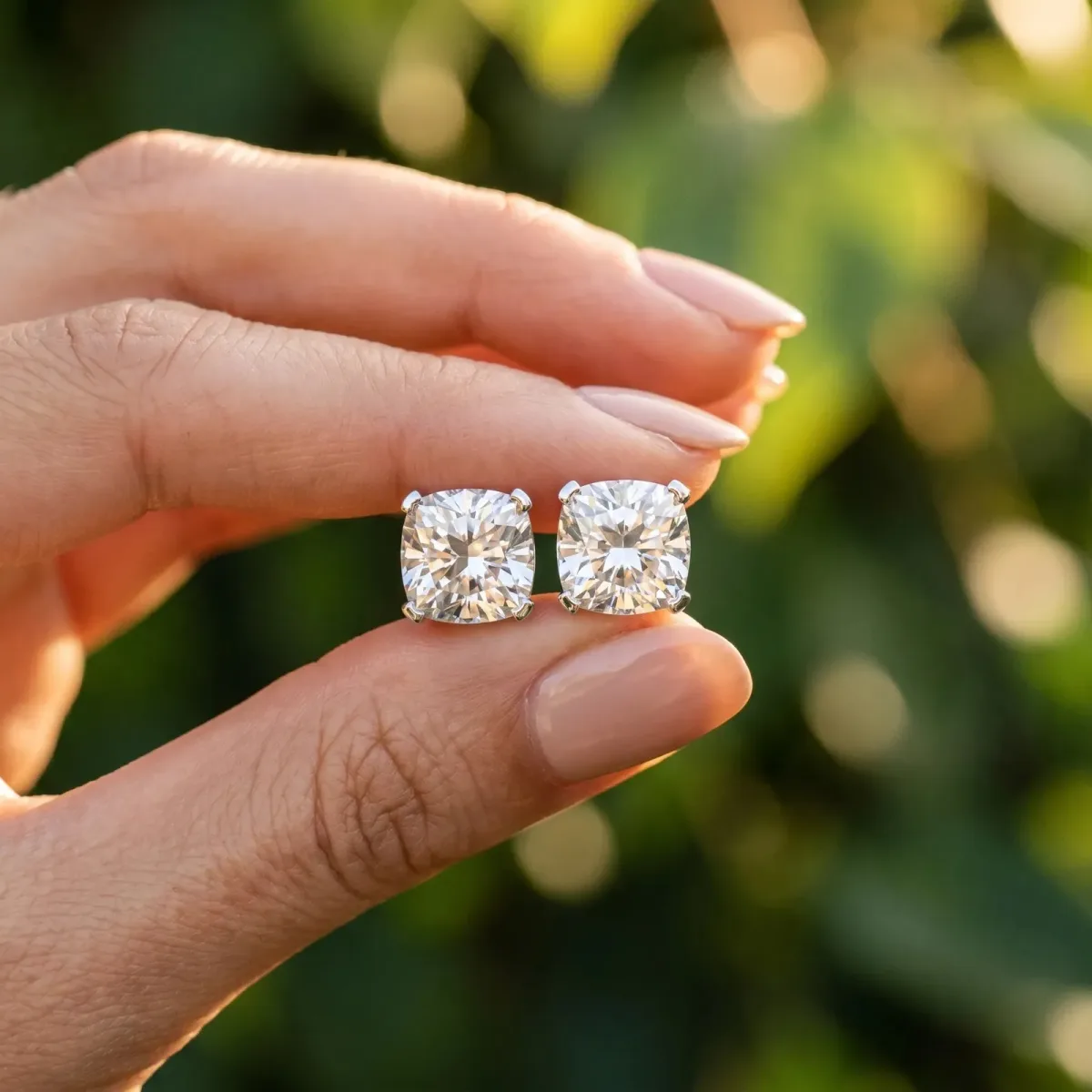 Cushion Cut Diamond Stud Earrings Silver