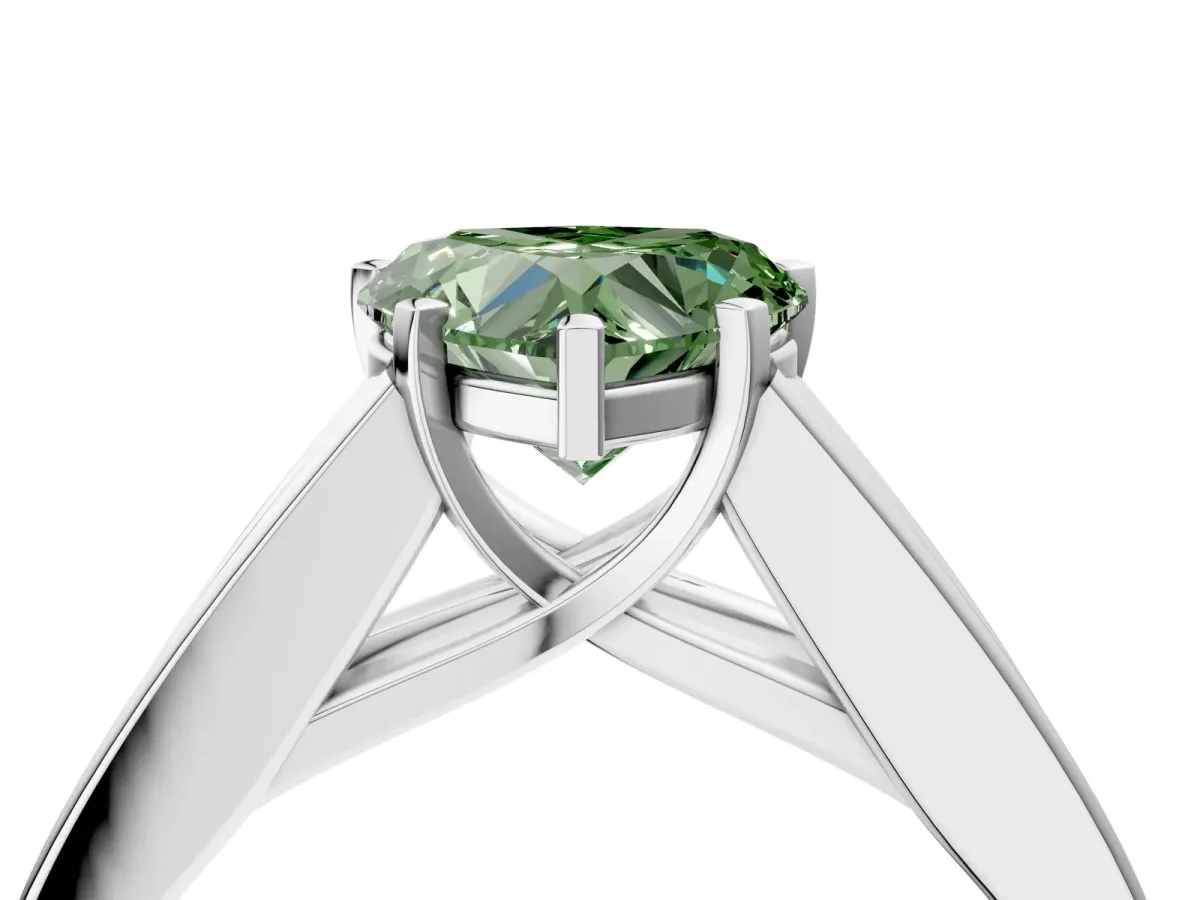 Fancy Green Heart Cut Cut Channel Set Solitaire Ring with Four-Prong Setting Platinum