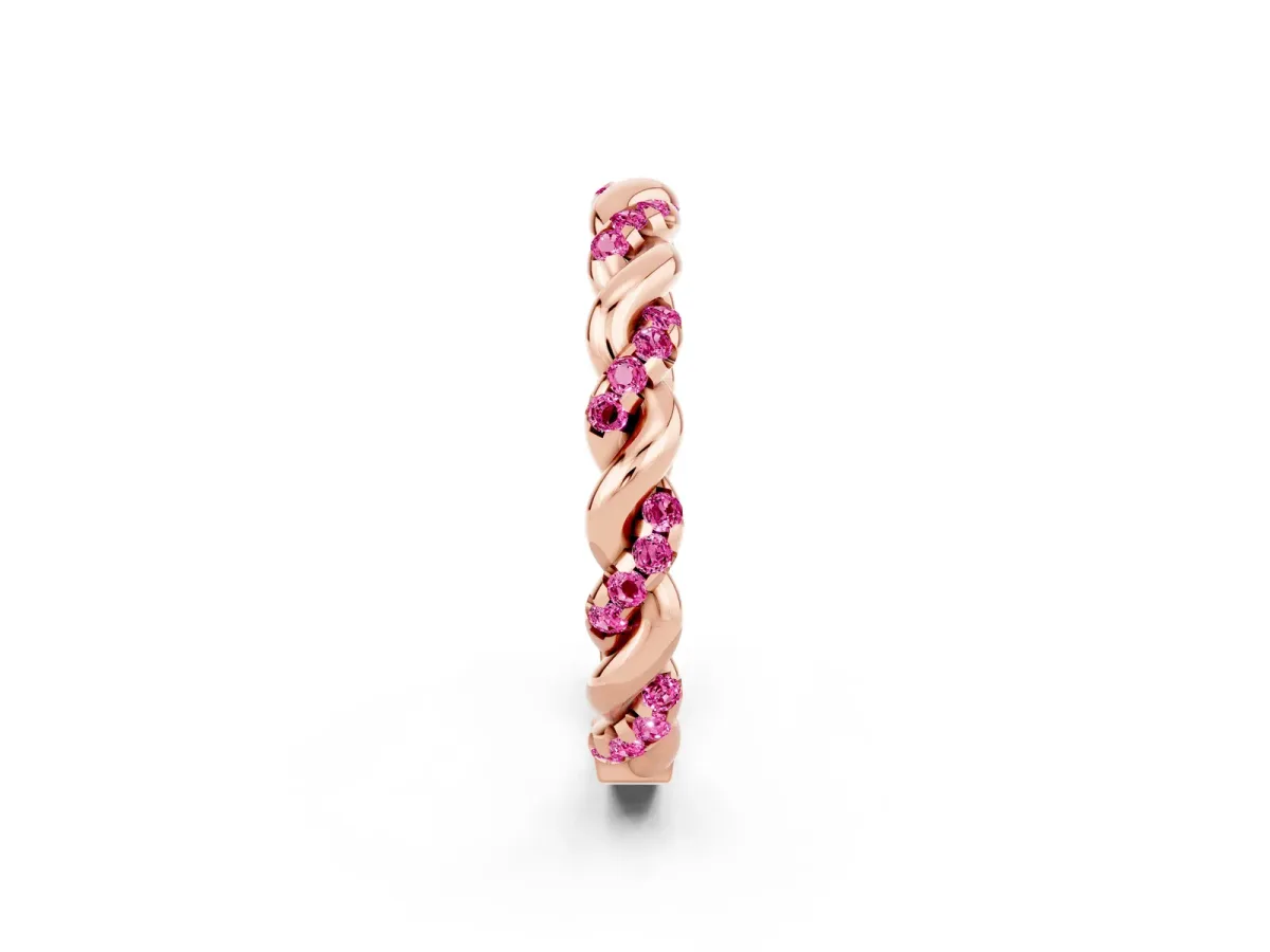 Twisted Pavé Round Pink Sapphire Eternity Band Rose gold
