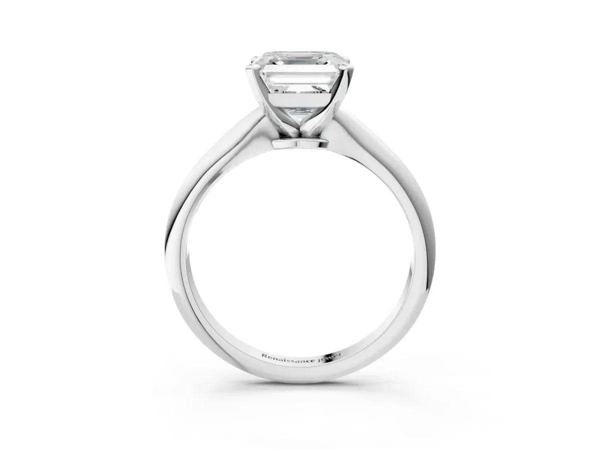 Asscher Cut Diamond Solitaire Engagement Ring with Classic Band and Four-Prong Setting Silver
