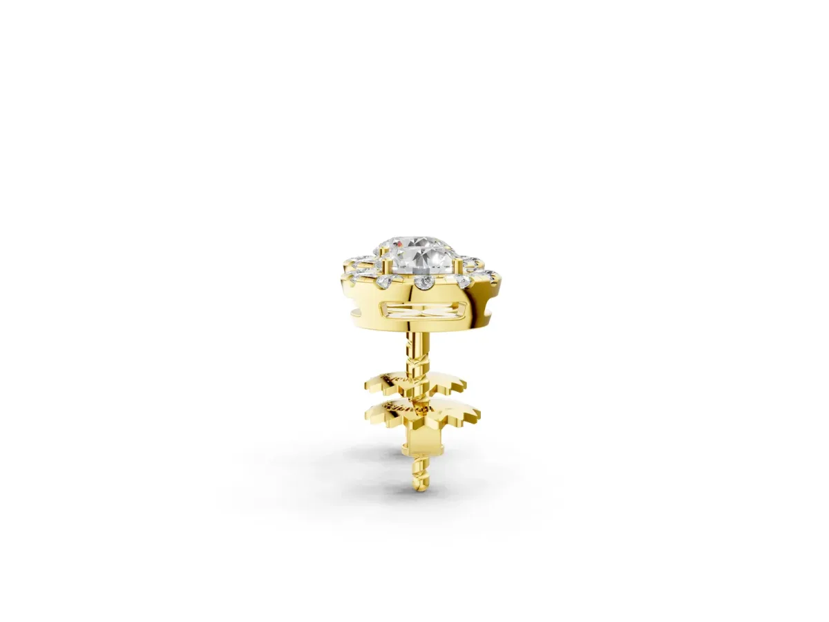 Round Cut Diamond Halo Stud Earrings Yellow gold