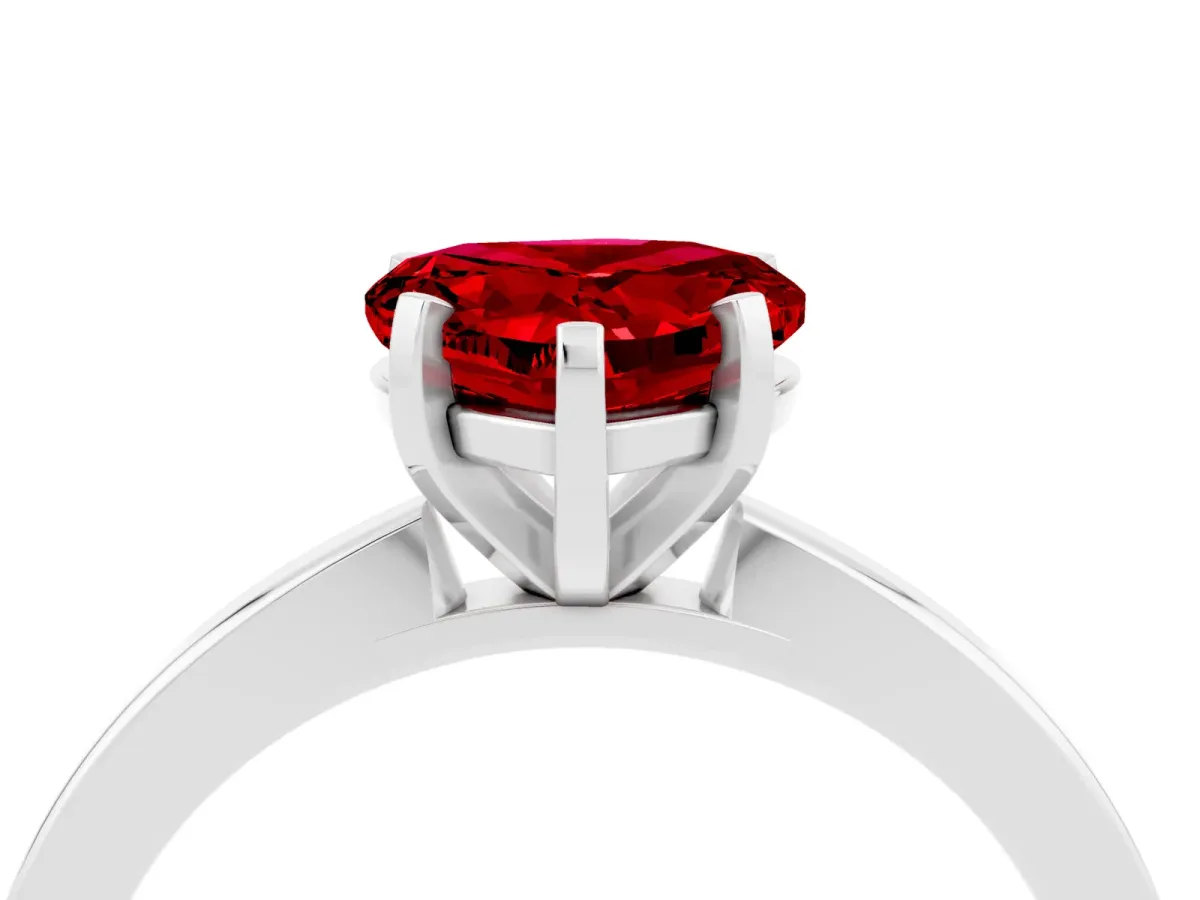 Heart Cut Ruby Solitaire Engagement Ring with Classic Band and Four-Prong Setting Platinum