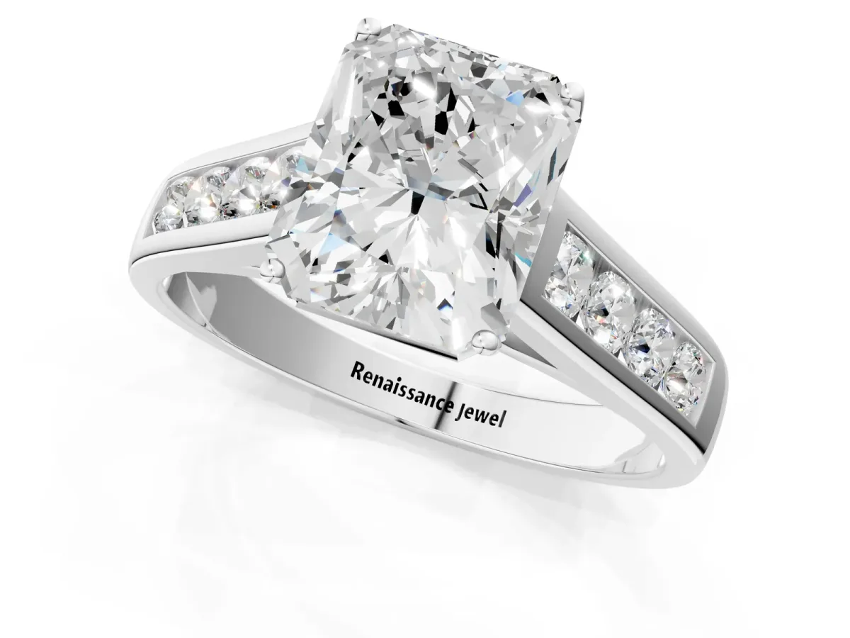 Radiant Cut Solitaire Channel-Set Diamond Engagement Ring with Four-Prong Setting Platinum