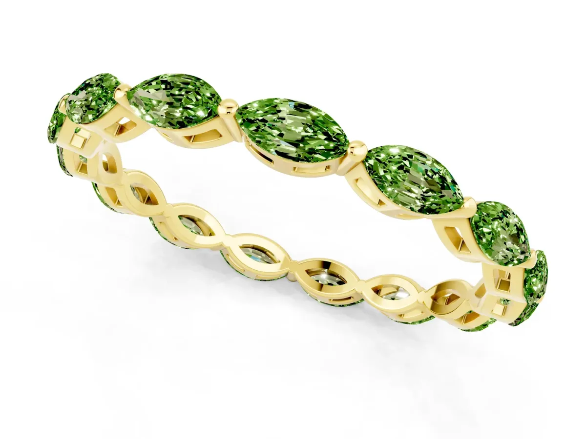 Marquise Peridot Eternity Band with U-Prong Setting Yellow gold