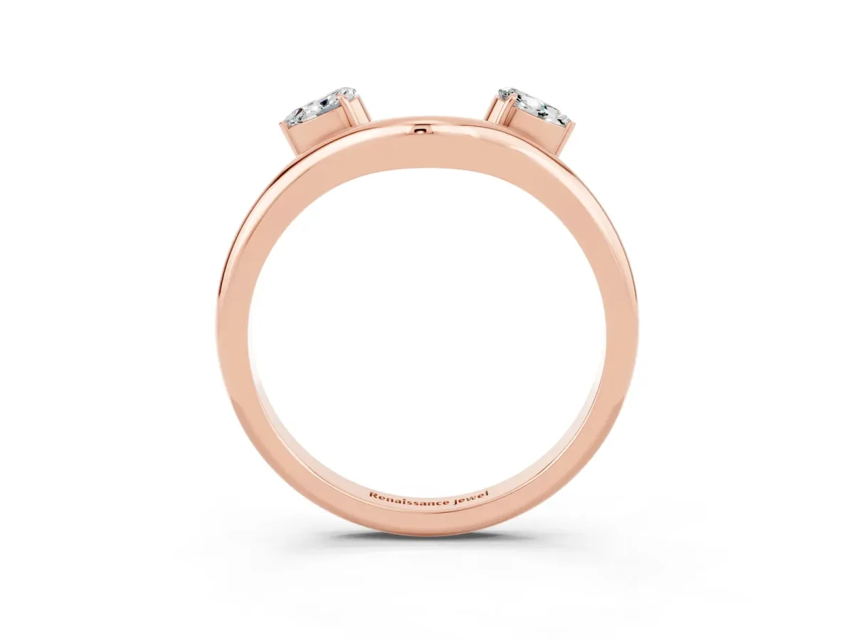 Pear Cut Moissanite Two-Stone Open Band Ring with Prong Setting Rose gold