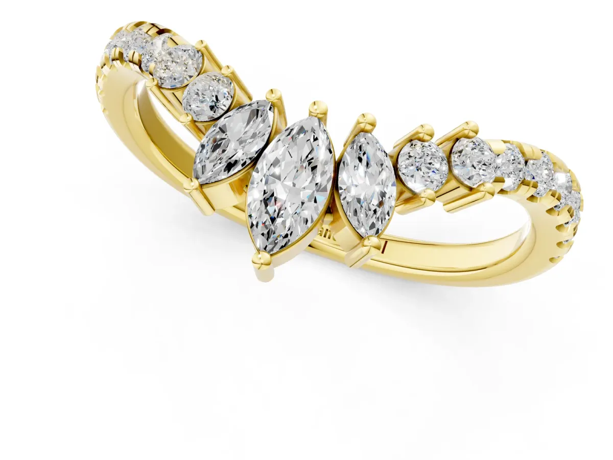 Chevron Marquise and Round Diamond Open Band with Prong Setting Yellow gold