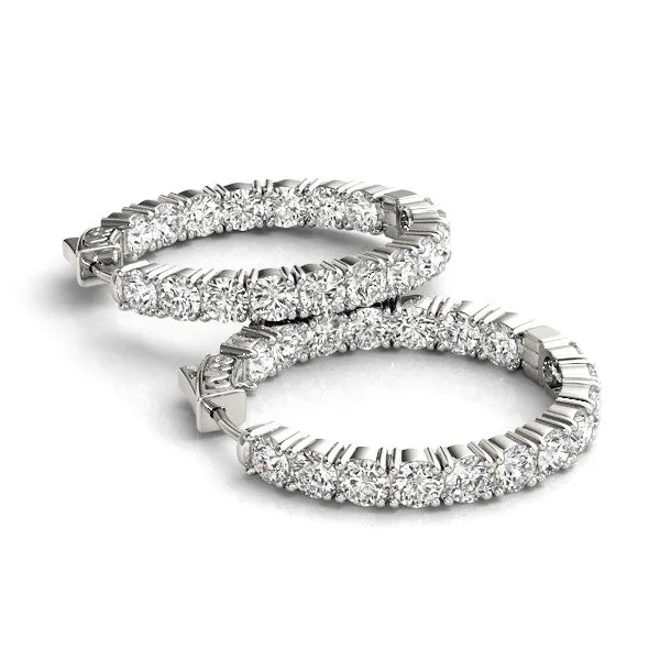 Round Cut Diamond Inside-Out Hoop Earrings with Shared Prong Setting Silver