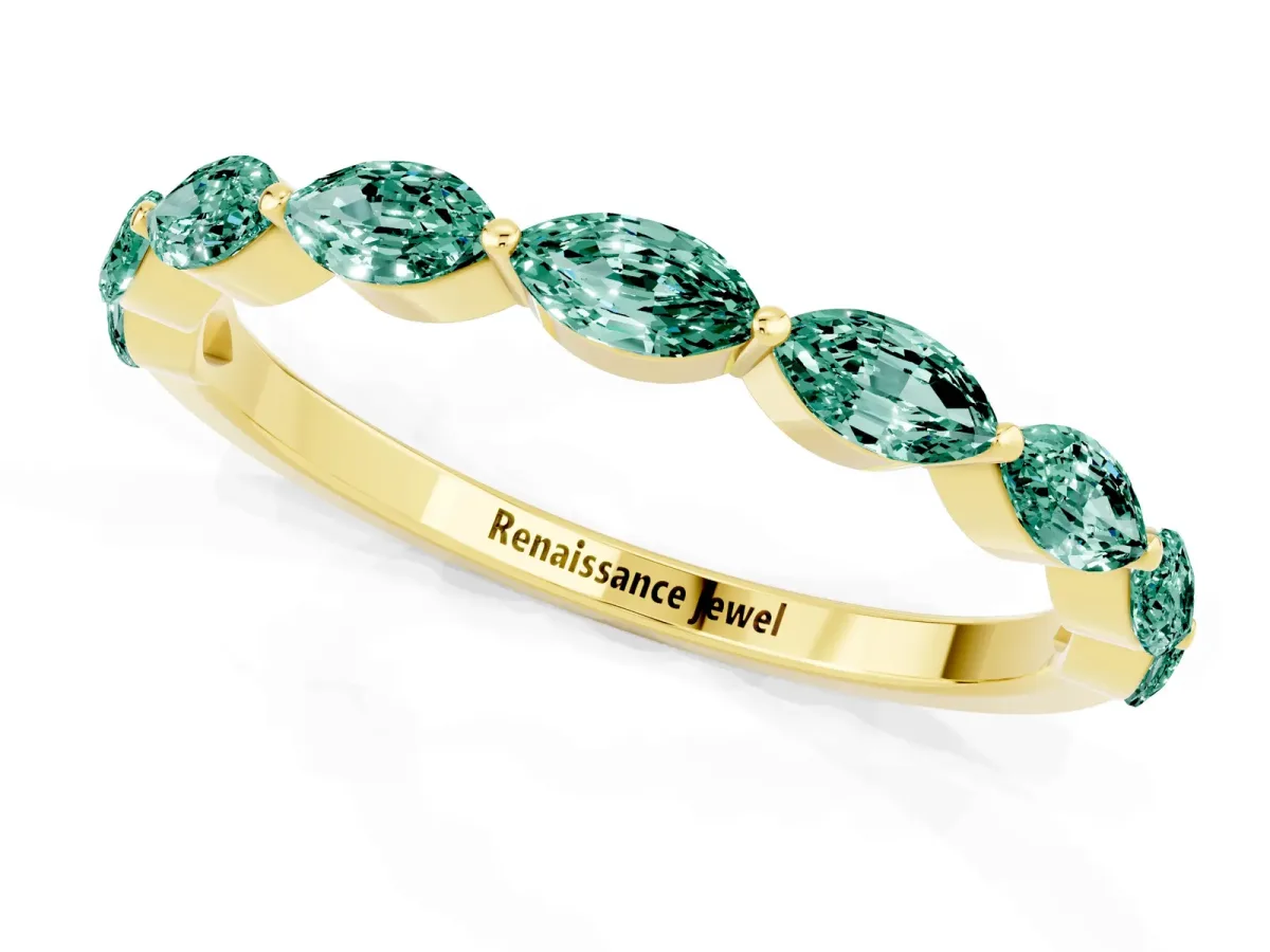 Marquise Green Sapphire Half Eternity Band with Prong Setting Yellow gold