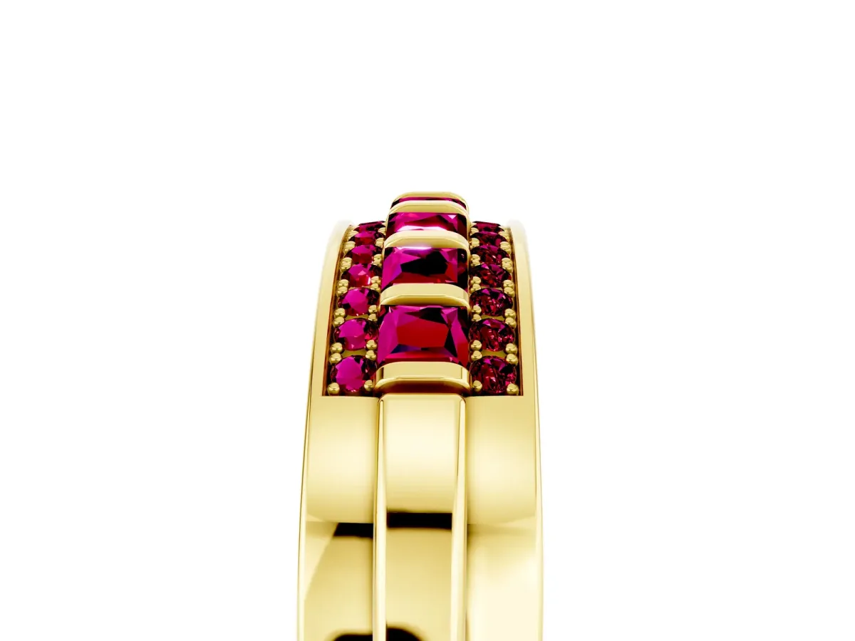 Bar-Set Princess Cut Garnet Pavé Band Yellow gold