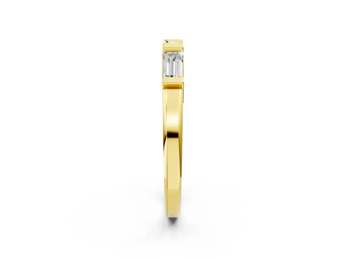 Channel Set Baguette Diamond Flat Band with Bar Prong Setting Yellow gold