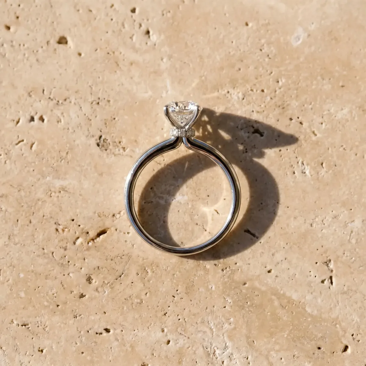 Round Cut Diamond Solitaire Ring with Classic Band and Four-Prong Setting Silver