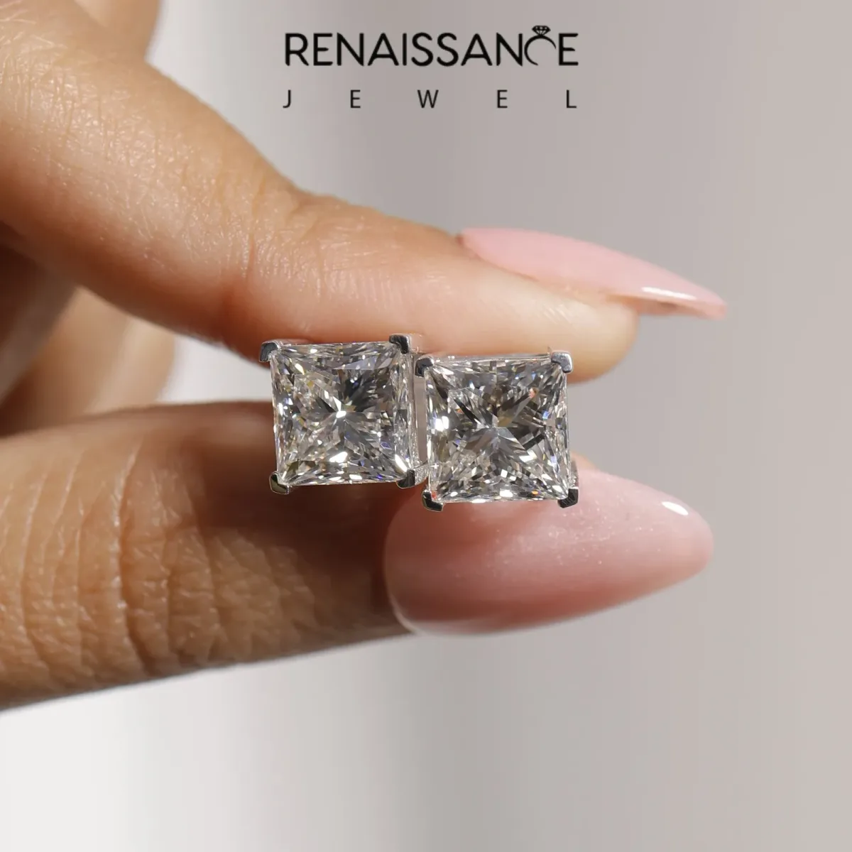 Princess Cut Diamond Stud Earrings Silver