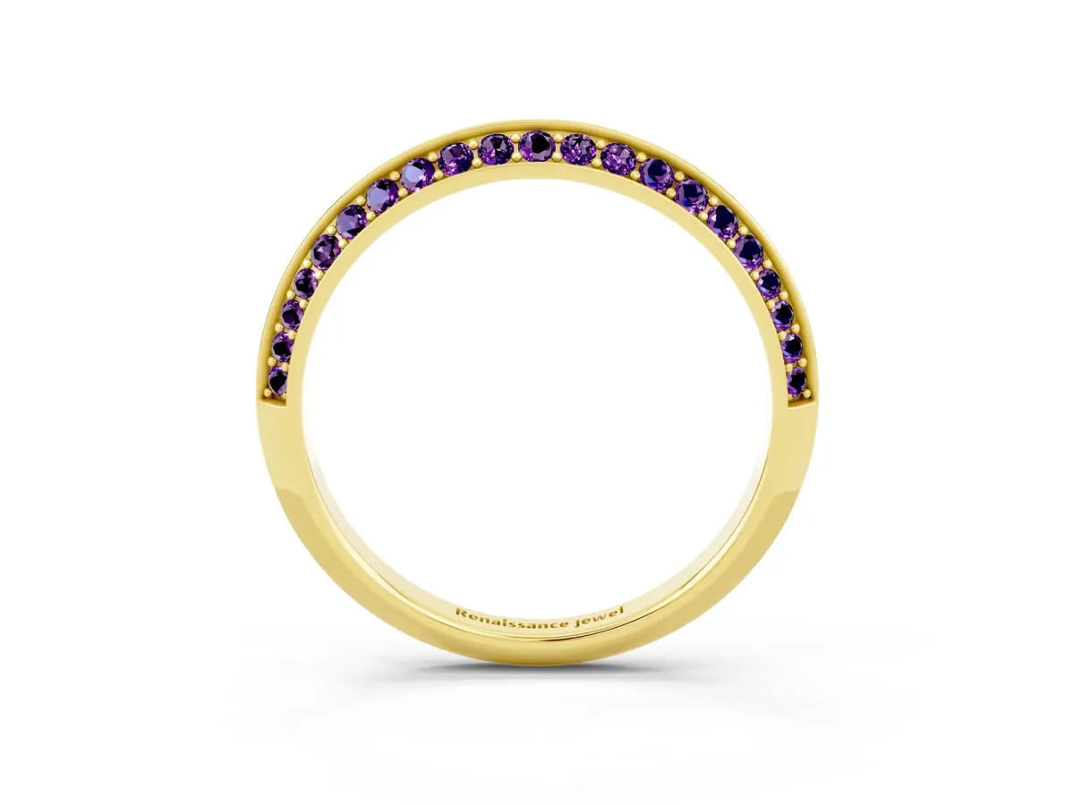 Double Row Pavé Round Amethyst Eternity Band with Channel Setting Yellow gold
