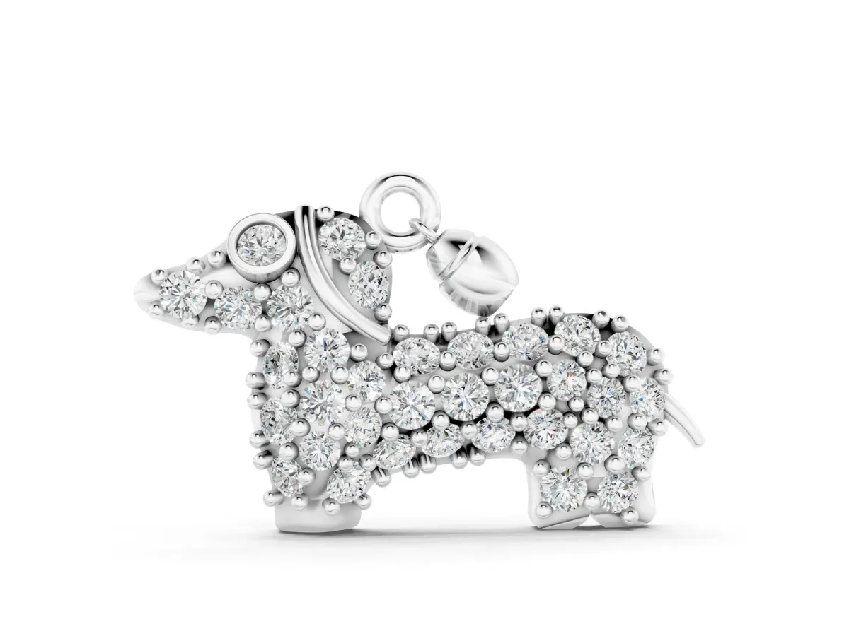 Pavé Round Diamond Prong-Set Dachshund Pendant Silver