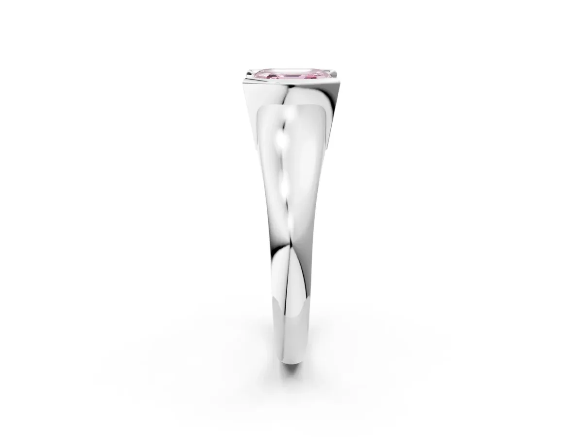 Fancy Pink Asscher Cut Solitaire Tension Set Diamond Ring with Split Shank Band Platinum