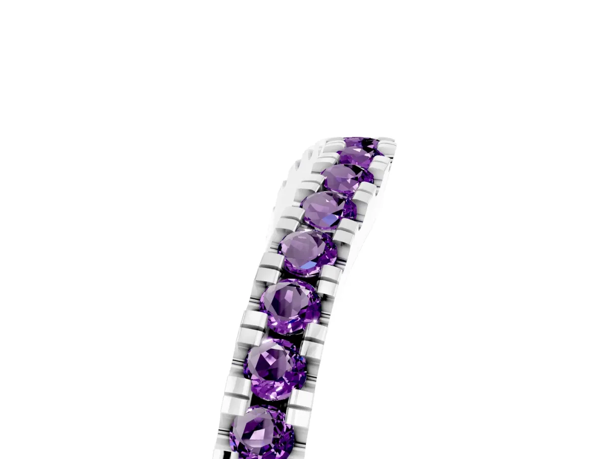 Round Amethyst Pavé Curved Band with Shared Prong Setting Silver