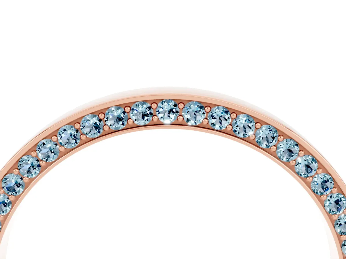 Pavé Round Aquamarine Channel Set Band Rose gold