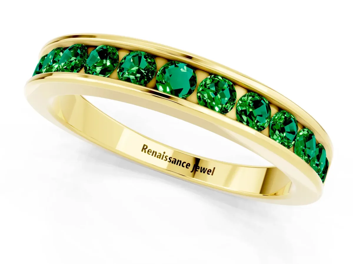 Channel Set Round Emerald Eternity Band Yellow gold