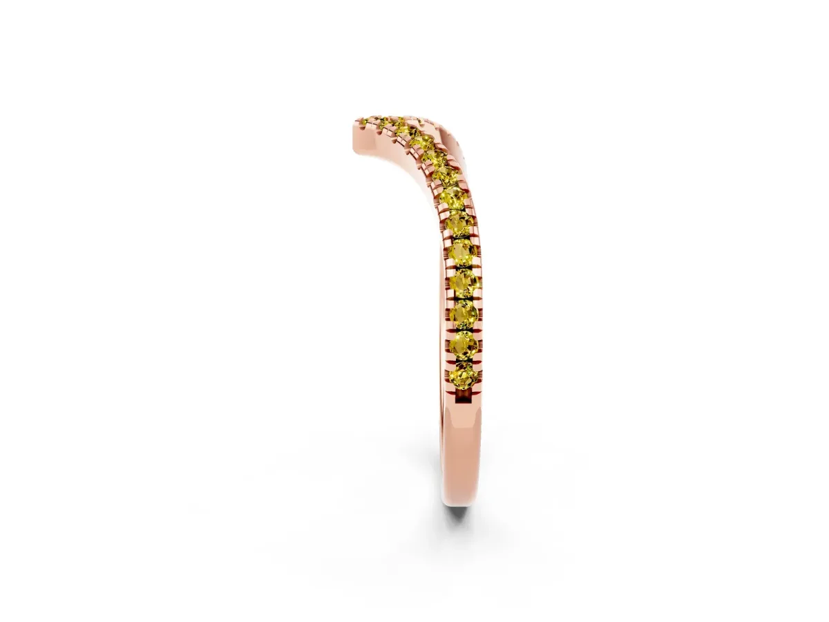 Pavé Round Yellow Sapphire V-Shaped Chevron Band with Shared Prong Setting Rose gold