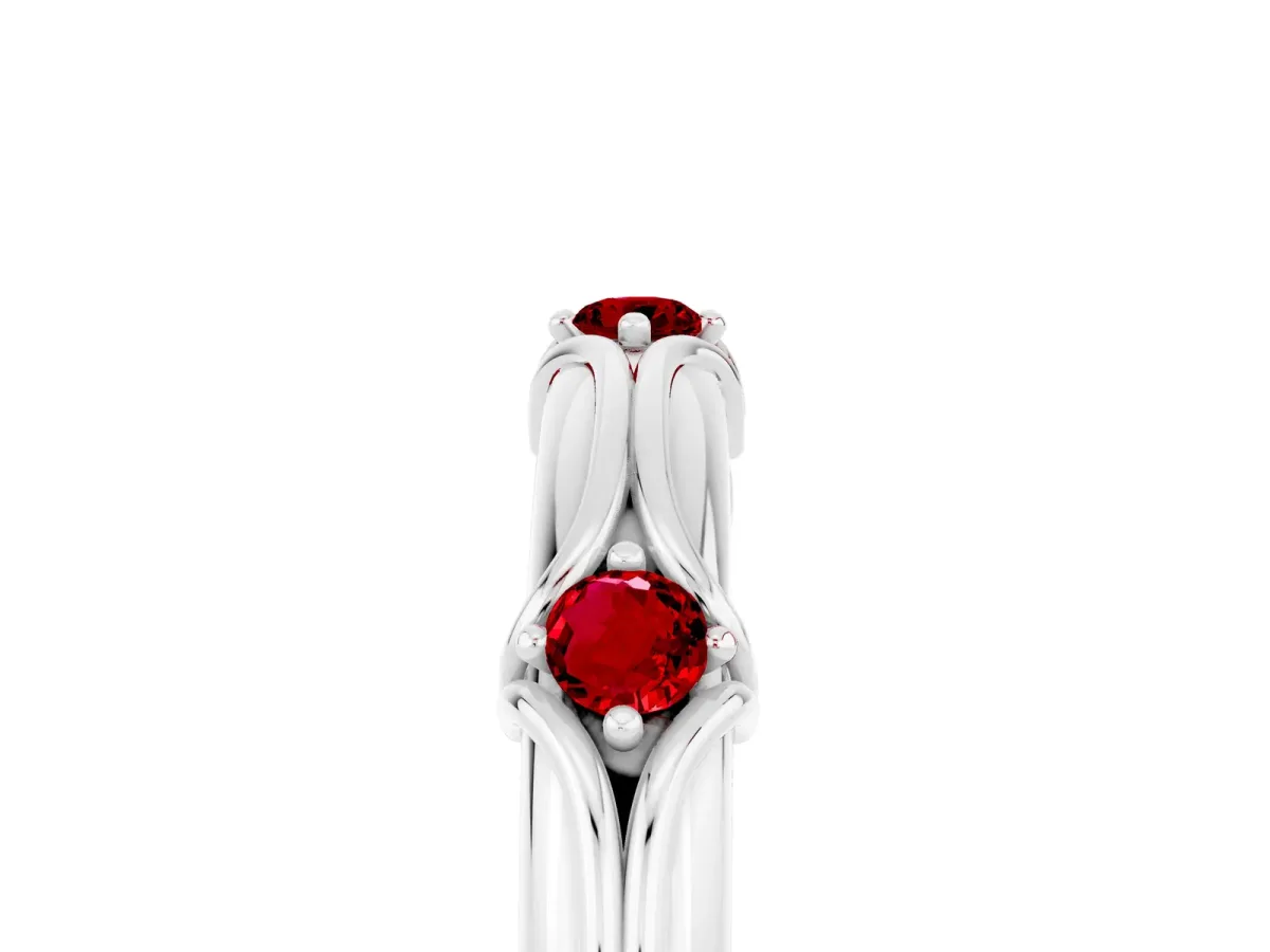 Round Ruby Prong Set Milgrain Eternity Band Silver
