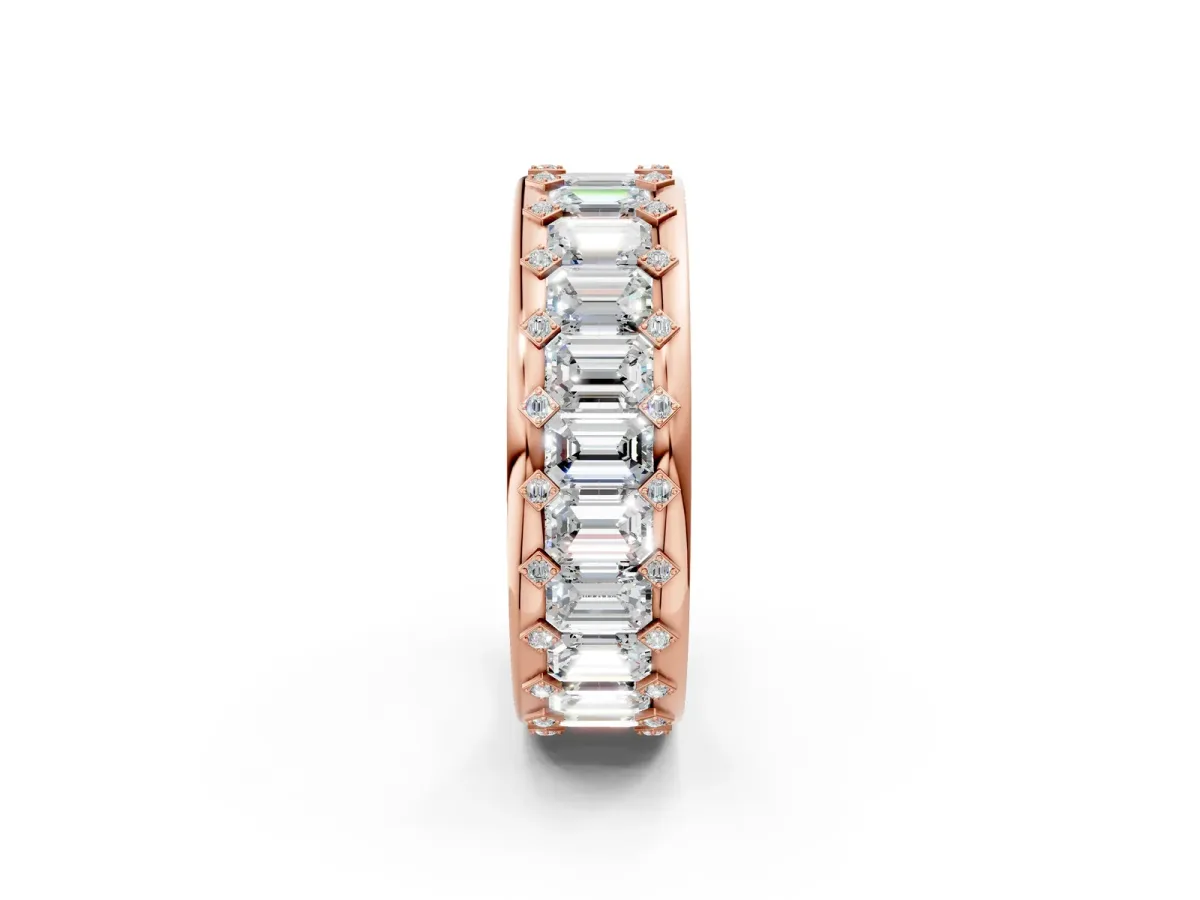 Emerald Cut and Round Diamond Eternity Mens Band Rose gold
