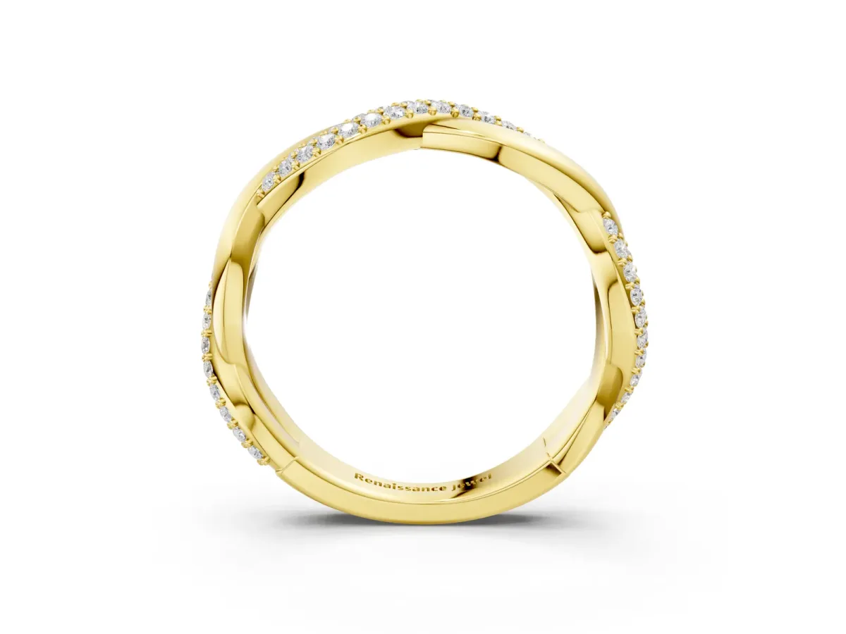 Pavé Round Diamond Twist Eternity Band with Prong Setting Yellow gold