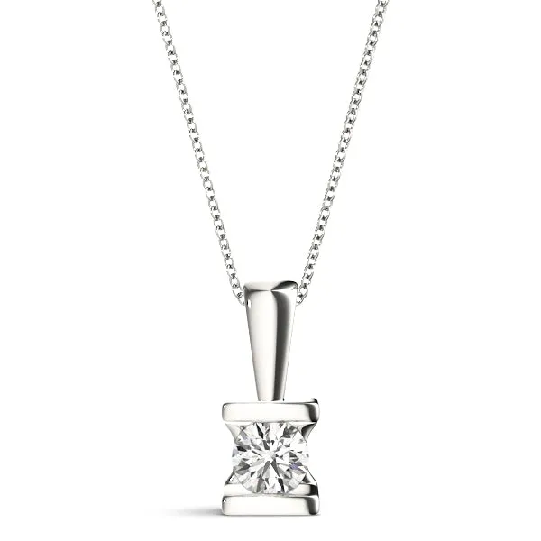 Round Solitaire Bezel-Set Diamond Pendant Silver