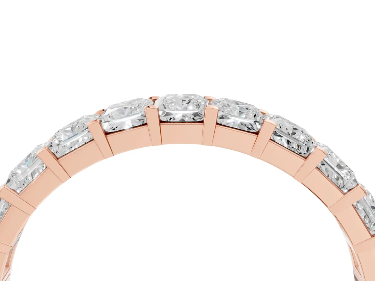 Princess Cut Diamond Eternity Band with Channel Setting and Shared Prong Rose gold