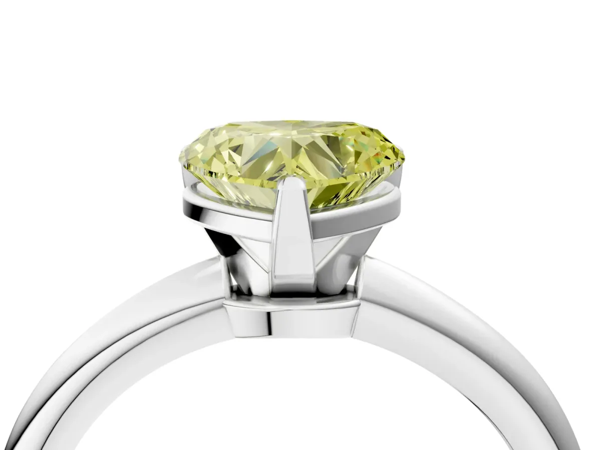 Fancy Yellow Heart Cut Diamond Solitaire Ring with Six-Prong Setting and Classic Band Silver